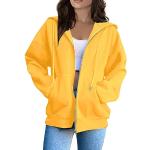 Sweats zippés d'automne jaunes à capuche à manches longues à col rond Taille M plus size look casual pour femme en promo 