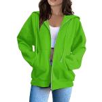 Sweats zippés d'automne verts à capuche à manches longues à col rond Taille M plus size look casual pour femme en promo 