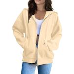 Sweats zippés d'automne beiges à capuche à manches longues à col rond Taille M plus size look casual pour femme en promo 