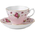 Royal Albert Modern Vintage NCRPNK26135 Lot de 2 tasses à thé et soucoupes en porcelaine anglaise Rose 20,3 cm
