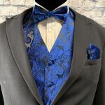 Gilets de mariage bleus à motif paisley en microfibre à motif papillons Taille XS pour homme 