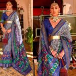 Robes en soie de mariée bleues imprimé Indien pour femme 