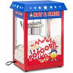 Royal Catering Machine à Popcorn Design américain RCPR-16.1 (1.600W, rendement horaire 5 kg/h, 16 L/h, diamètre de la cuve en haut 18,5 cm, récipient téflon, rouge avec chariot)