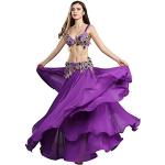 Tenues de danse orientale violettes en mousseline à perles respirantes Taille S look fashion pour femme 