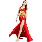 Tenues de danse orientale rouges à strass respirantes lavable à la main Taille S plus size look fashion pour femme 