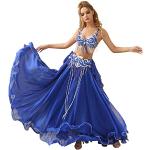Tenues de danse orientale bleues en mousseline à sequins respirantes Taille S look fashion pour femme 