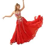 Tenues de danse orientale rouges en mousseline à sequins respirantes Taille L look fashion pour femme 