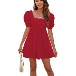 Robes de cocktail pour le nouvel an rouges en polyester minis à manches courtes à col carré Taille XL look fashion pour femme 
