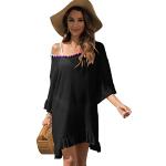 Robes de plage noires à pompons à col rond Tailles uniques look fashion pour femme 