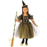 Rubies Déguisement de sorcière étoilée pour filles, robe dorée et noire avec chapeau, officiel pour Halloween, carnaval, Noël et anniversaire