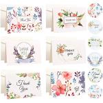 RuiChy Lot de 18 Cartes de Remerciement avec Enveloppes et Autocollants, 6 Coloré Motifs de Fleurs Élégant Notes de Thank You Floral Cartes de voeux pour Mariages d'anniversaire (4 x 2,75 Pouces)