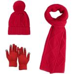 Gants longs d'hiver rouges en laine à pompons look fashion en promo 