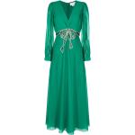 Robes de soirée longues vert émeraude en chiffon à sequins longues à col en V pour femme 