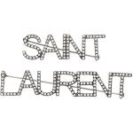 Saint Laurent broche à logo à ornements en cristal - Argent