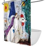 SAISEMIHOME Long Rideau de Douche Marc Chagall Célèbre Peinture Abstrait Couple Coq Paysage Huile Peinture Style Imperméable à l’Eau Rideau de Salle de Bain W150xL180cm