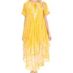 Robes d'été Sakkas jaunes à motif tie-dye en dentelle à mancherons Tailles uniques look casual pour femme 