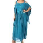 Robes longues mousseline Sakkas turquoise en mousseline à manches longues Taille L plus size look médiéval pour femme 