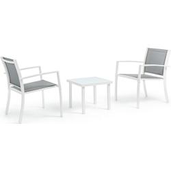Salon extérieur Auri 2 fauteuils + table basse blanc