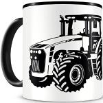 Tasses à café noires à motif tracteurs 