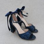 Sandales à talons bleu marine à paillettes à talons carrés avec un talon entre 3 et 5cm look Rock pour femme 