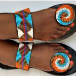 Sandales multicolores en cuir à perles en cuir 