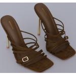Sandales à talons kaki à bouts carrés avec un talon de plus de 9cm pour femme 