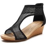 Sandales compensées noires à bouts ouverts à fermetures éclair Pointure 41,5 look fashion pour femme 