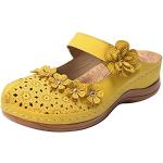 Sandales à talons jaunes en cuir respirantes à talons carrés pour pieds larges à élastiques Pointure 42 avec un talon entre 5 et 7cm look sexy pour femme 