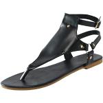 Sandales noires en cuir respirantes pour pieds larges Pointure 37 look fashion pour femme 