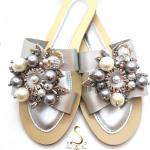 Sandales plates argentées à perles vegan Pointure 39 avec un talon jusqu'à 3cm look fashion pour femme 