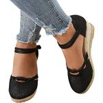 Sandales compensées noires pour pieds larges à lacets Pointure 42 classiques pour femme 