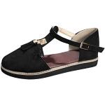 Sandales plates noires à bouts ouverts pour pieds larges à scratchs Pointure 38 plus size look fashion pour femme 