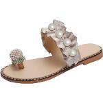 Sandales plates beiges tropicales à perles à motif papillons Pointure 37,5 look fashion pour femme 
