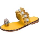 Sandales plates jaunes tropicales à perles à motif papillons Pointure 40 look fashion pour femme 