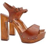 Sandales à talons marron en cuir avec un talon de plus de 9cm pour femme 