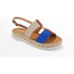 Sandales compensées bleues en textile Pointure 41 romantiques pour femme en promo 