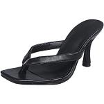 Sandales à talons noires à paillettes à talons carrés à bouts ouverts à scratchs Pointure 40 avec un talon entre 5 et 7cm plus size look sexy pour femme 