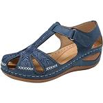 Sandales à talons saison été bleues à paillettes à talons carrés pour pieds larges à scratchs Pointure 42 avec un talon entre 5 et 7cm plus size look casual pour femme 