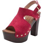 Sandales à talon haut rouges respirantes à bouts ouverts à élastiques Pointure 42 plus size look casual pour femme 