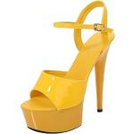 Sandales compensées jaunes en cuir respirantes à bouts ouverts à élastiques Pointure 37 look sexy pour femme 