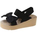 Sandales noires en toile à pompons en cuir respirantes à bouts ouverts à élastiques Pointure 39 look casual pour femme 
