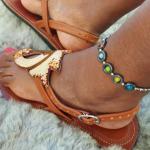 Sandales marron imprimé africain en cuir à perles en cuir style ethnique 