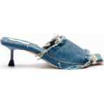 Sandales à talons Miista bleues en cuir à kitten heel à bouts carrés Pointure 36 avec un talon entre 5 et 7cm pour femme 