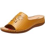 Sandales plates jaunes en cuir avec embout acier pour pieds larges à scratchs Pointure 41 look fashion pour femme 