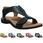 Sandales plates noires en cuir à bouts ouverts pour pieds larges Pointure 43 look fashion pour femme 