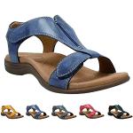 Sandales plates bleues en cuir à bouts ouverts pour pieds larges Pointure 41 look fashion pour femme 
