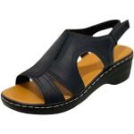 Sandales noires en cuir synthétique en cuir à talons compensés à bouts ouverts Pointure 34 look fashion pour femme 