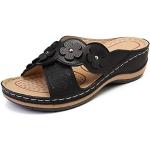 Sandales noires en cuir synthétique en cuir à bouts ouverts Pointure 34 look fashion pour femme 