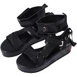 Sandales plates noires en cuir respirantes à bouts ronds Pointure 35 look fashion pour femme 