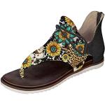 Sandales plates noires à effet léopard à strass à motif fleurs respirantes à bouts ouverts à fermetures éclair Pointure 38,5 look fashion pour femme 